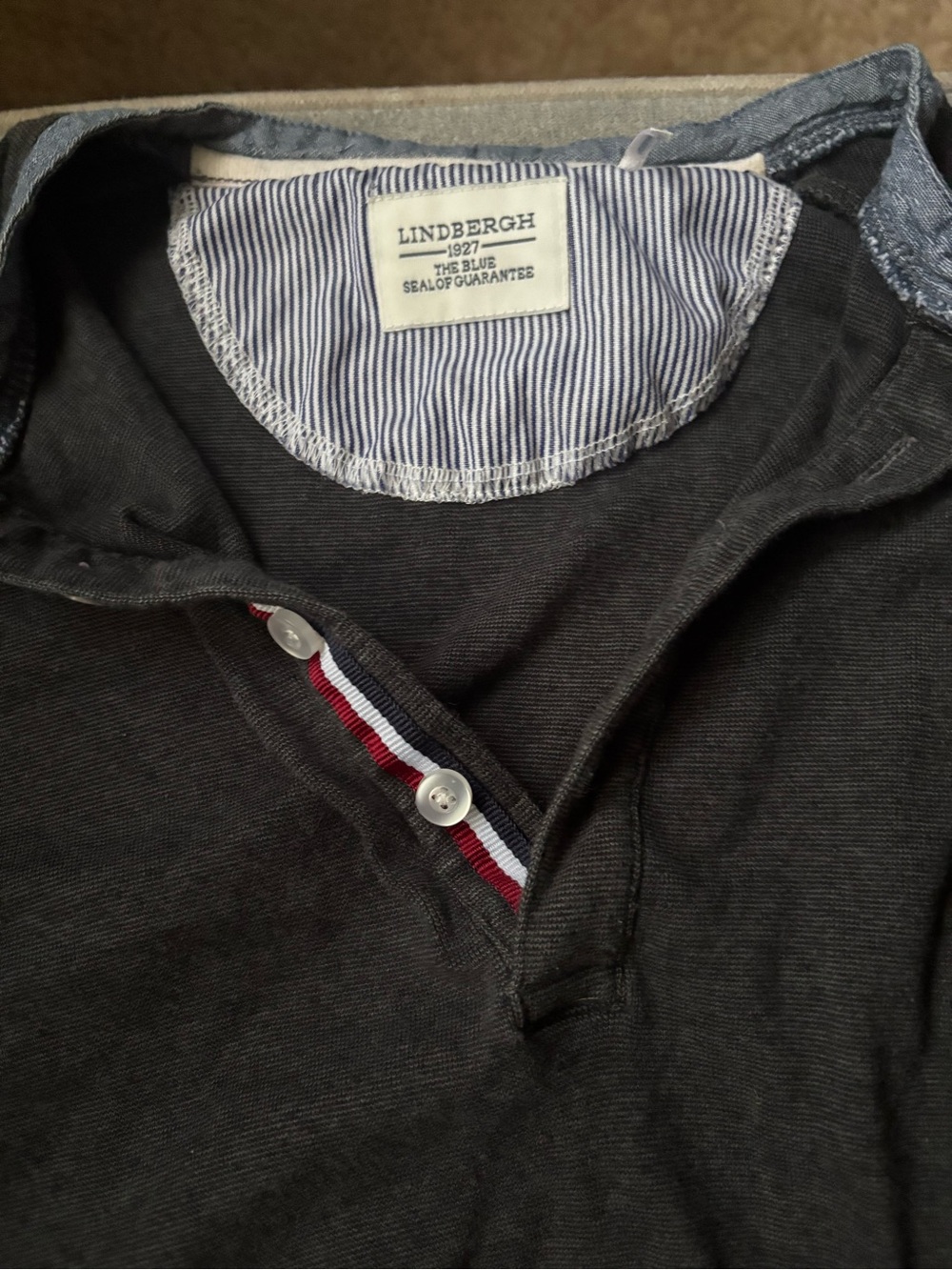 J. Lindeberg Dark Gray Polo Shirt with Red White Blue Trim